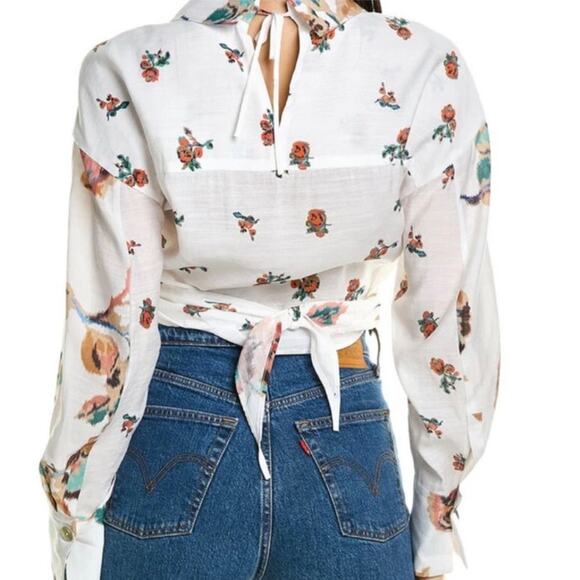 Vince Ikat Floral Wrap Shirt Size Large - Picture 3 of 8